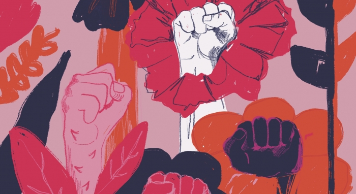 Fists raising as flowers